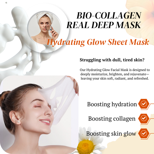 Woman applying JARLIY collagen face mask for deep hydration and skin glow.